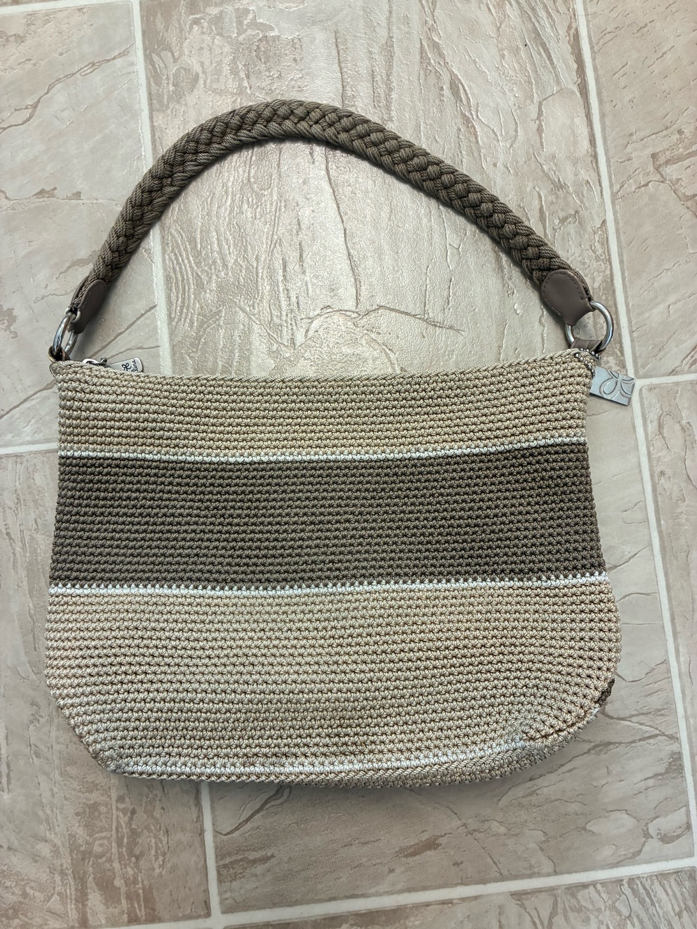 Lina Striped Crochet Shoulder Bag - Beige & Brown